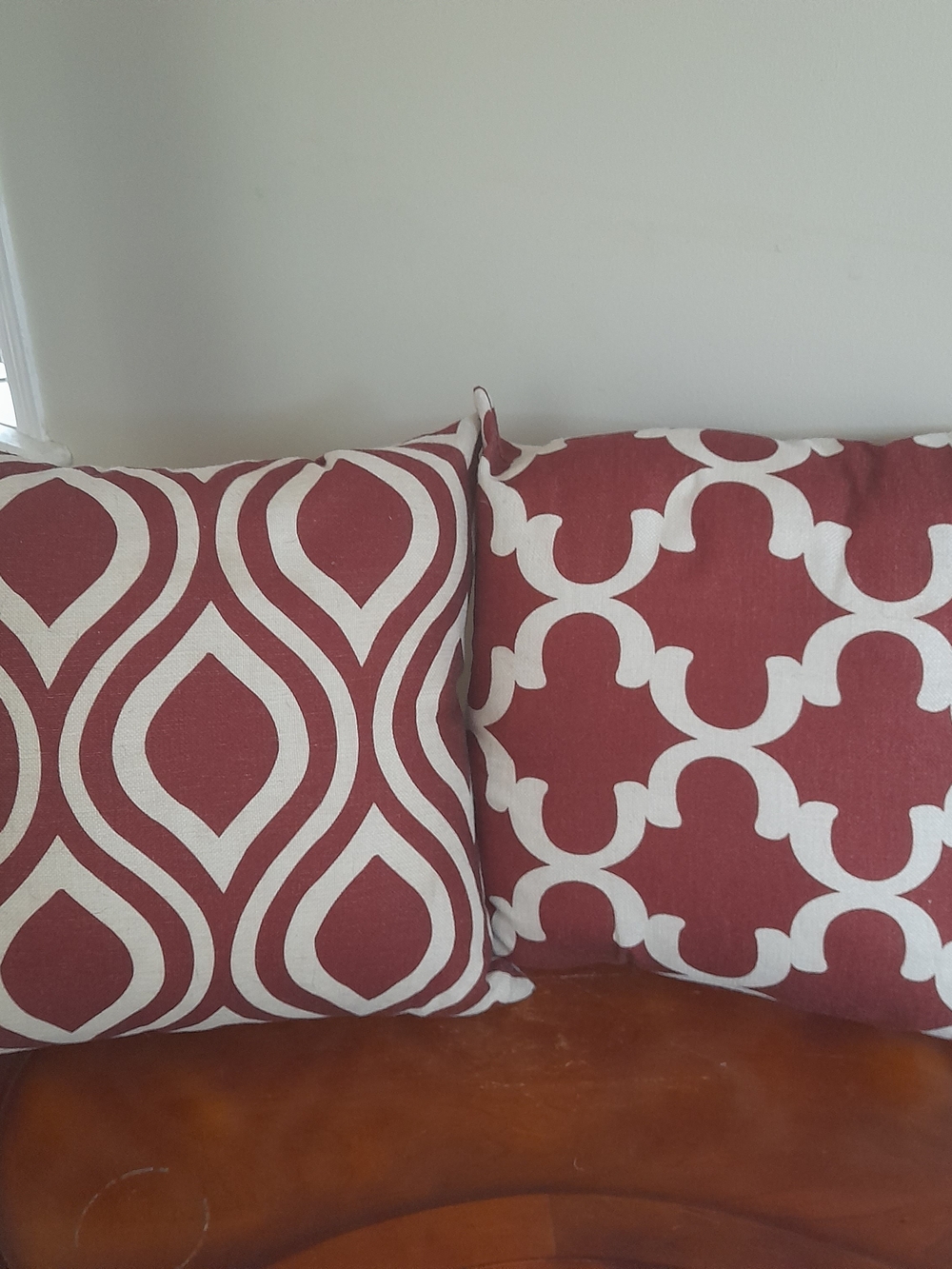 Maroon and White Geometric Accent Pillow Set